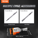 VEVOR Demolition Jack Hammer 3500W Electric Concrete Breaker with 2 Heavy Duty Chisel Bits - Bargain Harolds