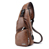 Men USB Charging Chest Bag Stylish PU PVC Shoulder Travel Messenger
