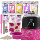 Waxing Kit WUWUVISTA 23 Items Hair Removal Wax Kit With Wax Warmer Waxing Beads For Face, Brazilian, Full Body, Bikini, Sensitiive Skin  Skin Suitable For Plugs Of American, European Specification