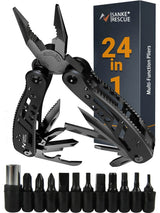 24-in-1 camping multitool for survival featuring pliers and multiple tool attachments