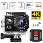 4K Ultra HD action camera with 2 inch screen, waterproof design, and WiFi connectivity features