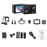 4K Ultra HD action camera with accessories including mounts and straps for versatile shooting