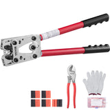 VEVOR Crimping Tool Kit – Heavy-Duty Battery Lug Crimper with 6 Dies, Copper Connectors, Heat Shrink Tubes & Cutting Pliers