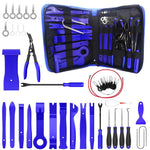 Complete set of auto panel disassembly tools in blue carrying case for easy car maintenance