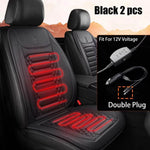 Black auto seat warmer protector set for 12V vehicles with double plug connection