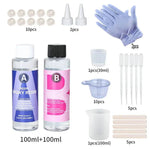 DIY kit with bubble free resin for casting, includes gloves, cups, droppers, and mixing sticks