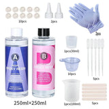 DIY bubble free resin for casting kit including resin, hardener, gloves, and mixing tools