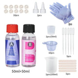 DIY bubble free resin for casting kit with measuring cups, gloves, pipettes, and mixing sticks