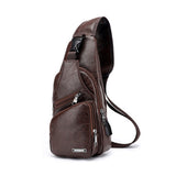 Men USB Charging Chest Bag Stylish PU PVC Shoulder Travel Messenger