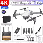 Gray 8K HD drone with WiFi control and remote, comes with storage bag and accessories