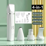 Electric cat hair trimmer with 4-in-1 attachments including shaving and scissors heads