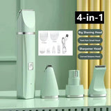 Electric cat hair trimmer with four interchangeable heads for versatile grooming