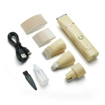 Electric cat hair trimmer set with grooming combs and USB charging cable for easy pet grooming