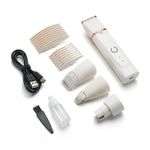 Electric cat hair trimmer kit with various comb attachments and cleaning tools for easy grooming