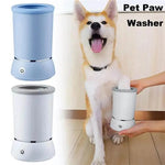 Electric dog paw washer in blue and white, designed for easy pet paw cleaning at home