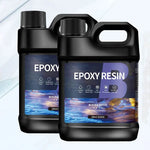 Two bottles of epoxy resin for crafts with a mixing ratio guide, ideal for fast drying resin glue projects