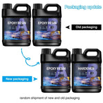 Fast drying resin glue packaging update showing old and new containers for epoxy resin and hardener