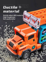 Bright orange truck toy with a removable flatbed, featuring a flying car puzzle toy design for kids
