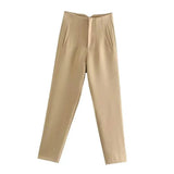 Beige high-waist pencil pants women with tailored design and side pockets for a stylish look