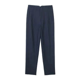 Elegant high-waist pencil pants women in navy blue with a tailored fit and front pockets