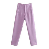 Lavender high-waist pencil pants women with tailored fit and pockets for stylish outfits