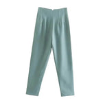 Stylish high-waist pencil pants women in a soft teal color for a trendy look