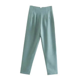 Stylish high-waist pencil pants women in a soft teal color for a trendy look