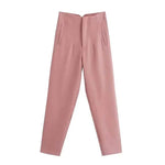 Elegant high-waist pencil pants women in soft pink with stylish pleats and pockets