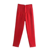 Bright red high-waist pencil pants women with stylish design and tailored fit for a chic look