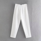 Elegant white high-waist pencil pants women featuring a tailored design for a polished look