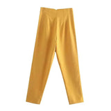 Stylish high-waist pencil pants women in vibrant yellow for a chic and tailored look