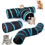 Interactive cat tunnel with multiple openings and hanging toy for playful kittens and cats