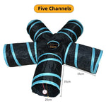 Interactive cat tunnel with five channels for playful cats, made of durable material for fun activities