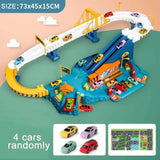 Interactive dinosaur car track set with four cars and a colorful play scene for kids
