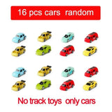 16 pcs random toy cars for interactive dinosaur car track play, no track toys included