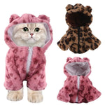 Leopard print dog hoodie in pink with ears, perfect for stylish pet outfits in cold weather