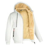 LETSNAGOU cashmere men's hoodie in white with soft fur lining and front pockets for warmth and style