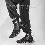 Trendy black luxury fashion sneakers featuring a stylish design and bold branding for urban wear