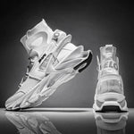 Stylish luxury fashion sneakers in white with breathable mesh design and futuristic silhouette