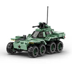 Green modern armored vehicle blocks set with movable parts for creative play