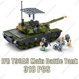 Modern armored vehicle blocks set featuring IFR T90AS Main Battle Tank with 318 pieces and soldier figurines
