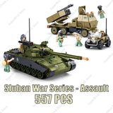 Sluban War Series Assault Building Set with 557 pieces including modern armored vehicle blocks