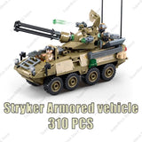 Modern armored vehicle blocks set featuring a Stryker with 310 pieces for creative play.