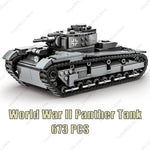 Modern armored vehicle blocks set featuring a detailed World War II Panther Tank with 673 pieces