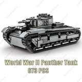 Modern armored vehicle blocks set featuring a detailed World War II Panther Tank with 673 pieces