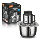 Stainless steel food processor with 5.0L bowl and digital controls for versatile meal preparation