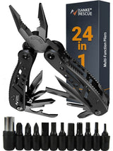 24-in-1 camping multitool for survival featuring pliers and multiple tool attachments