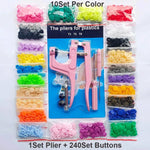 Snap pliers kit for cloth with 1 set of pliers and 240 colorful buttons for DIY crafts
