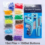 Snap pliers kit for cloth featuring various colored snaps and pliers for easy crafting