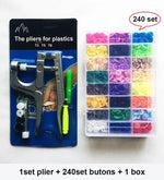 Snap pliers kit for cloth with one plier and 240 sets of colorful buttons in storage box